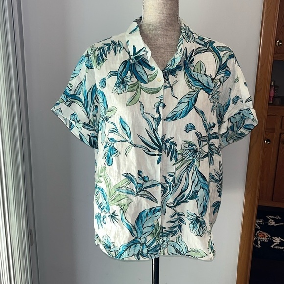 Tahiti 100% Linen Collared Button Up Blouse Size XL Tops for Women - Picture 1 of 8